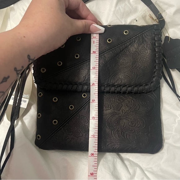 NWT Black Genuine Leather Studded Fringe Crossbody Bag - Picture 8 of 8